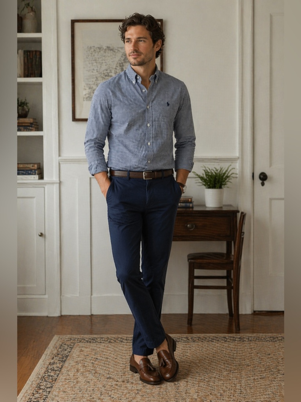 Polo Ralph Lauren | Custom Fit Navy Gingham Button Up Shirt Medium